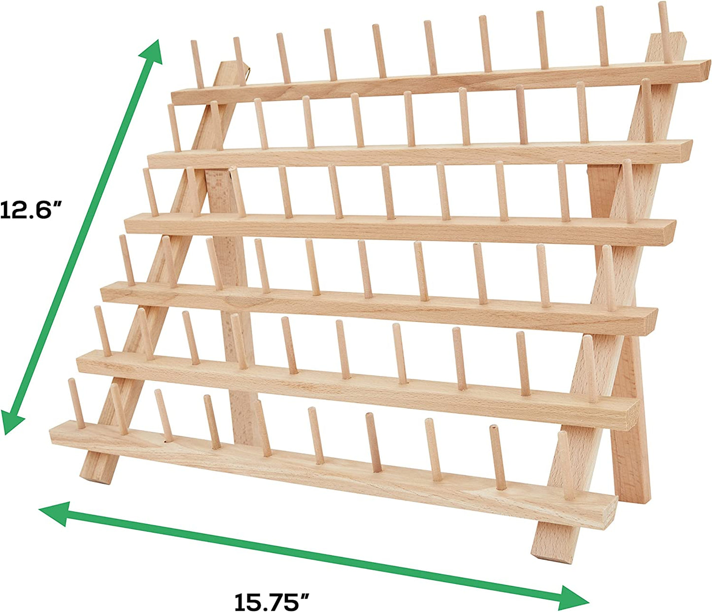 60-Spool Wooden Embroidery Thread Holder with Hanging Hooks