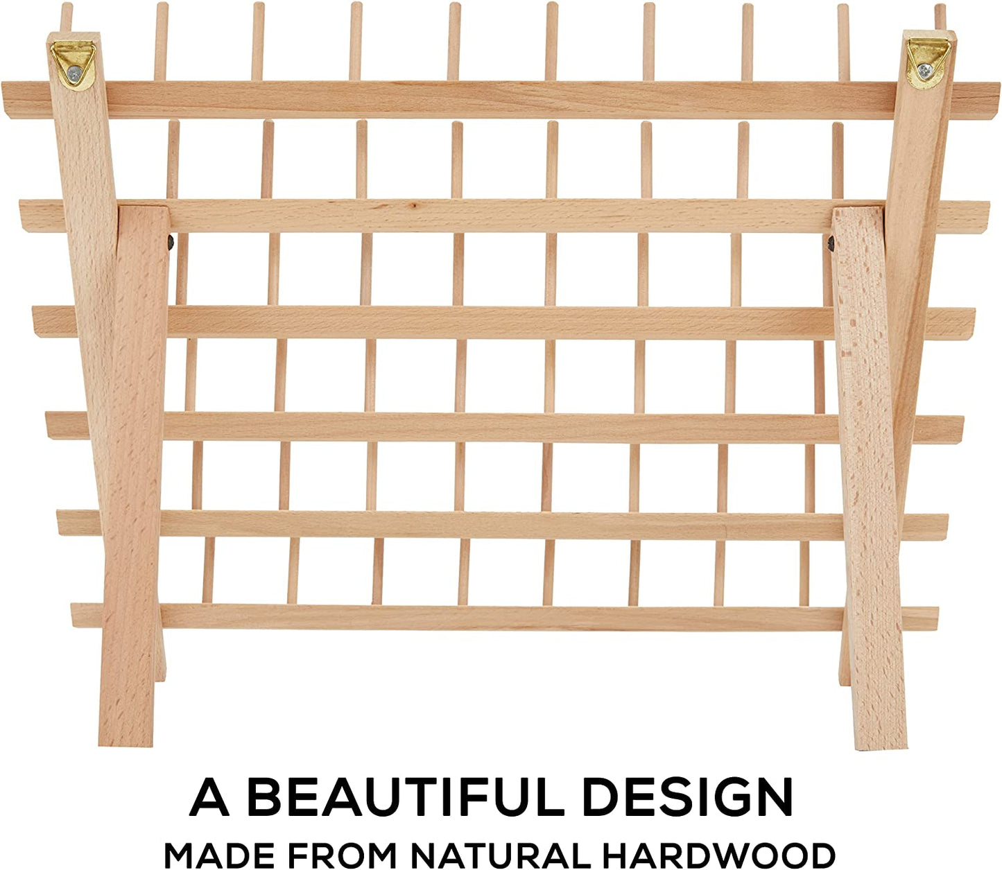 60-Spool Wooden Embroidery Thread Holder with Hanging Hooks