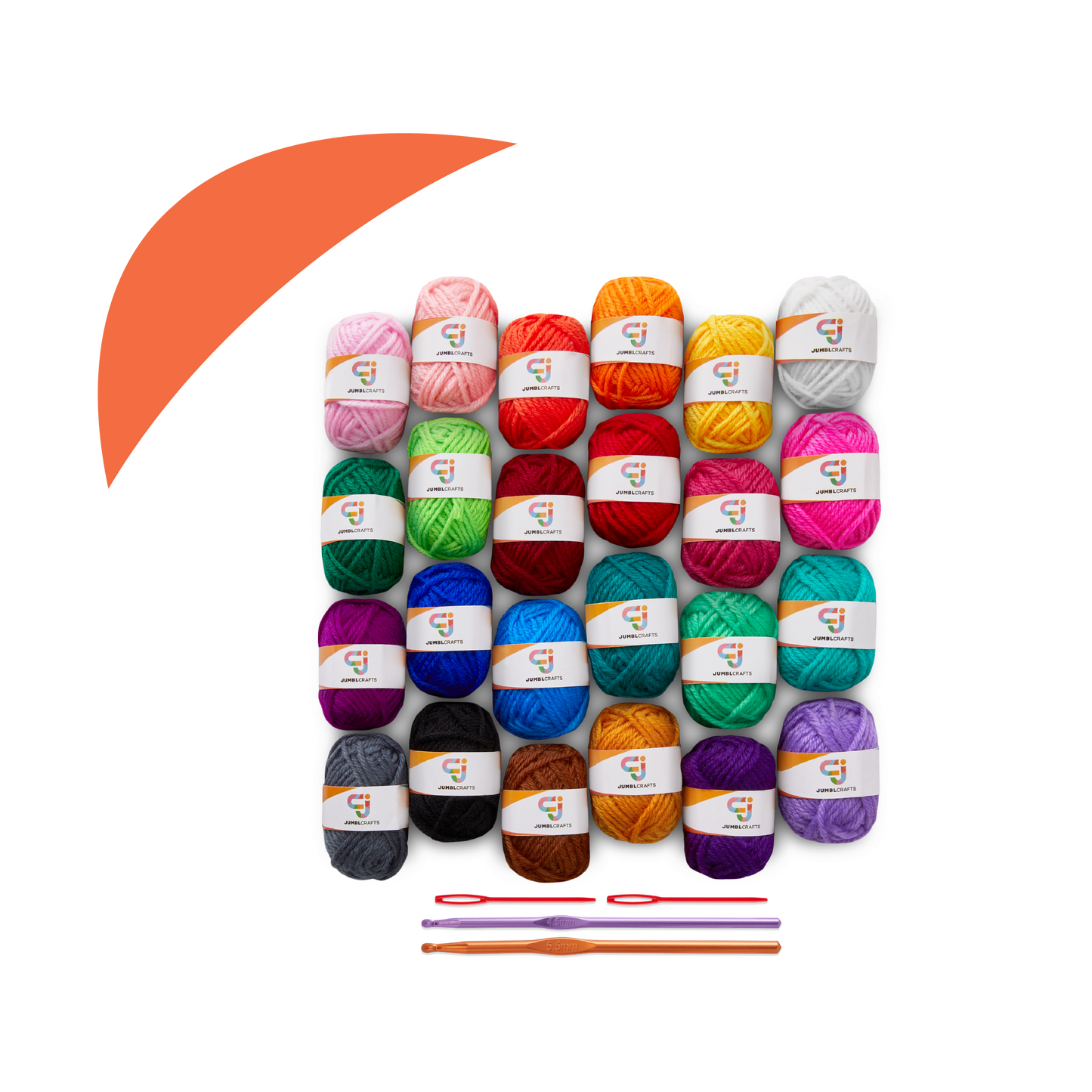 24-Yarn Crochet and Knitting Starter Kit with 2 Crochet Hooks and 2 Weaving Needles