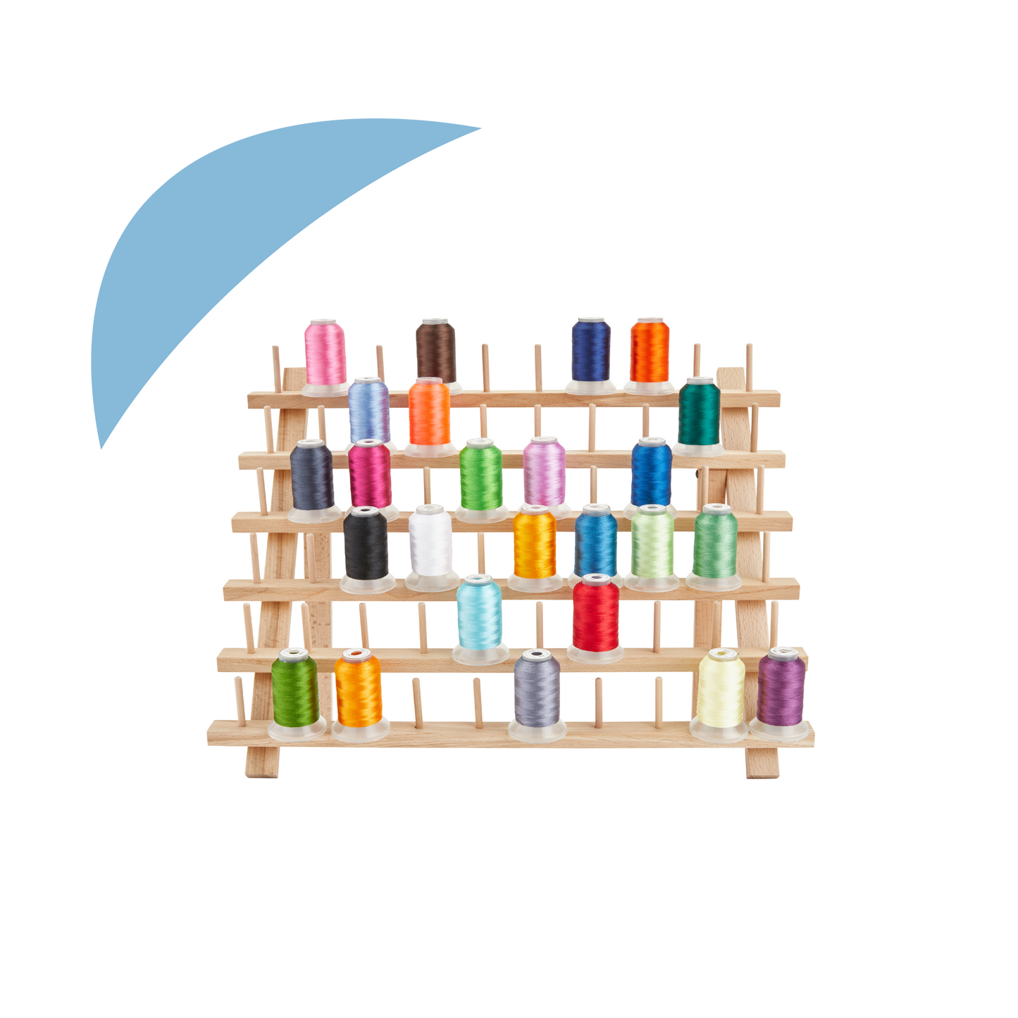 60-Spool Wooden Embroidery Thread Holder with Hanging Hooks