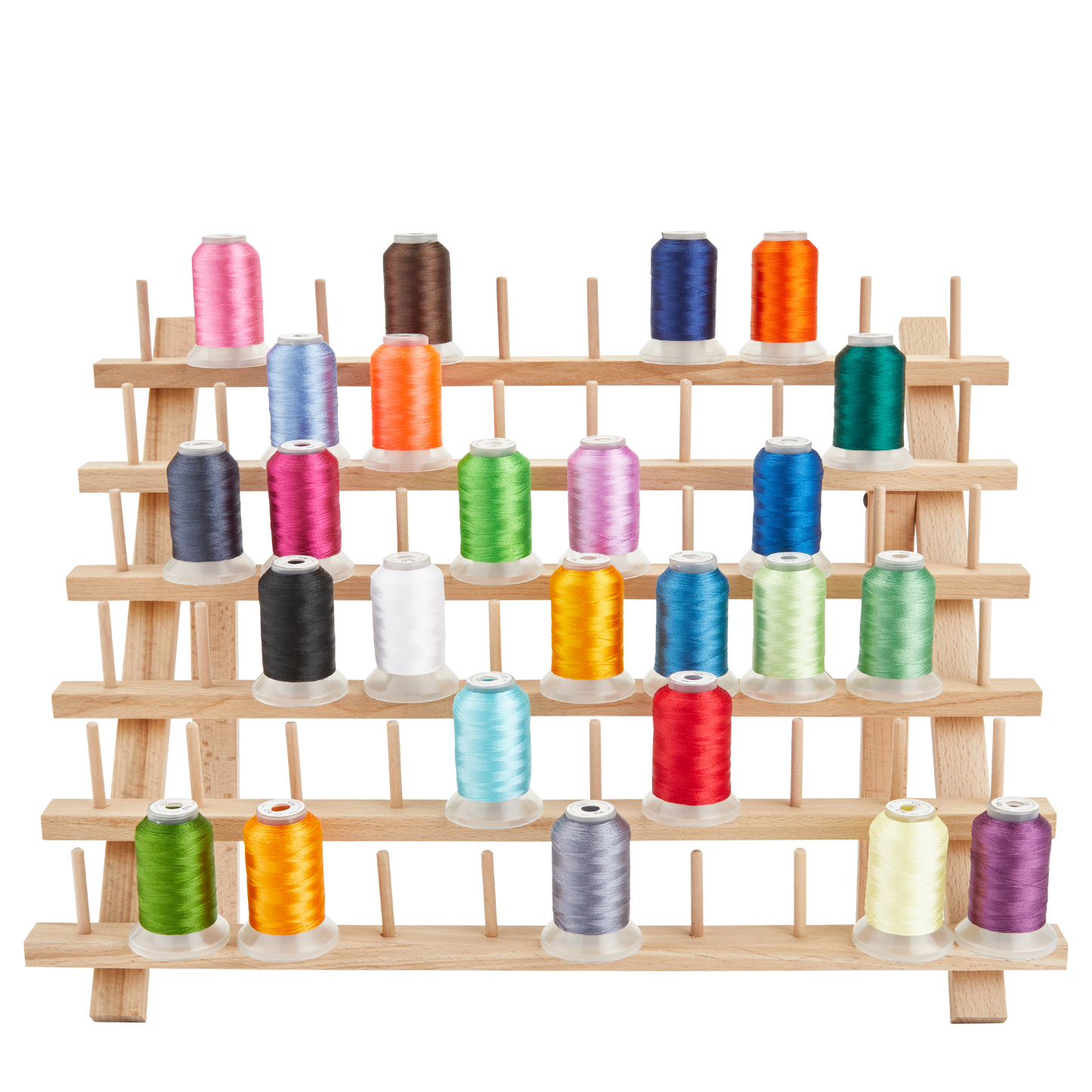 60-Spool Wooden Embroidery Thread Holder with Hanging Hooks