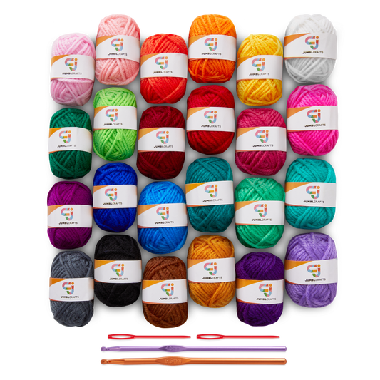 24-Yarn Crochet and Knitting Starter Kit with 2 Crochet Hooks and 2 Weaving Needles
