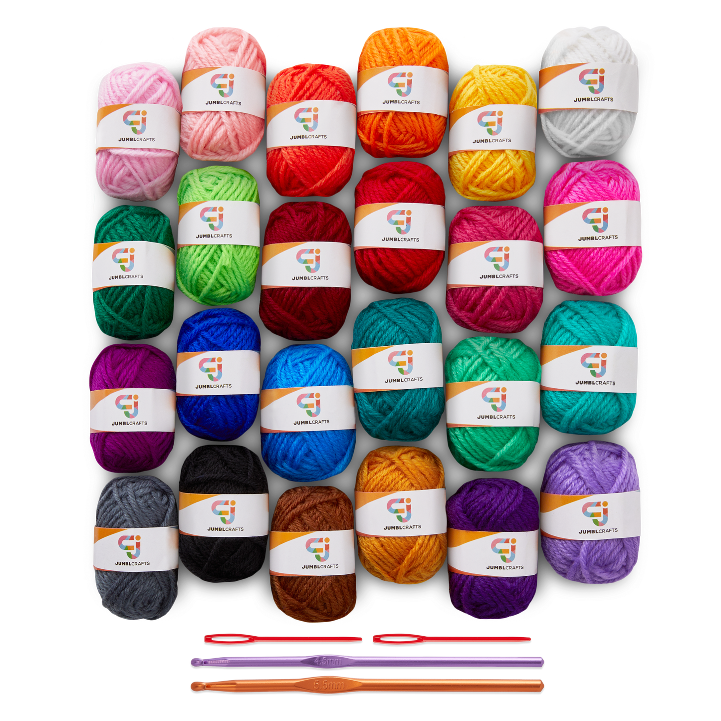 24-Yarn Crochet and Knitting Starter Kit with 2 Crochet Hooks and 2 Weaving Needles
