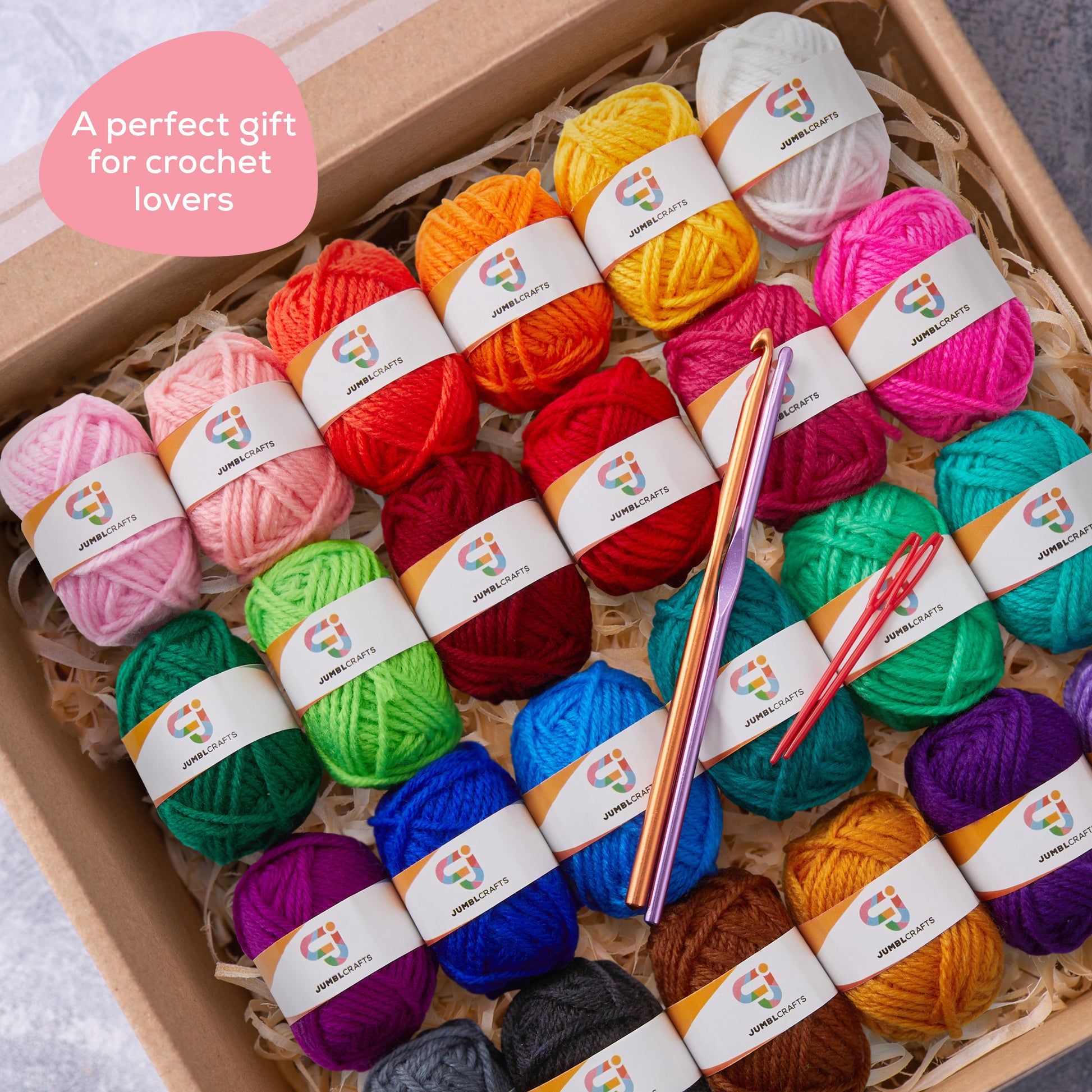 J Mark j mark crochet kit with yarn set- premium bundle includes crochet  hooks, acrylic crochet yarn balls, needles, book, bags and
