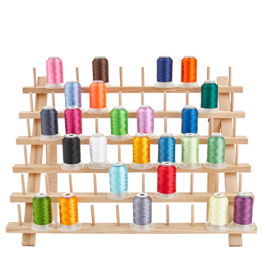 60-Spool Wooden Embroidery Thread Holder with Hanging Hooks